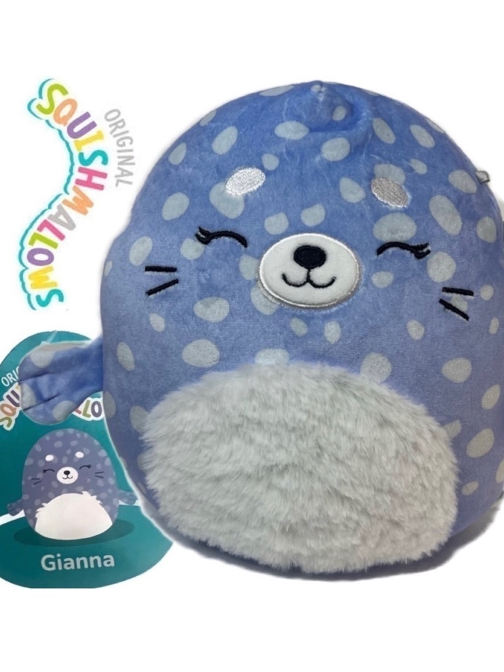 Squishmallow Gianna Periwinkle Purple Spotted Seal Plushie Stuffed Animal NWT